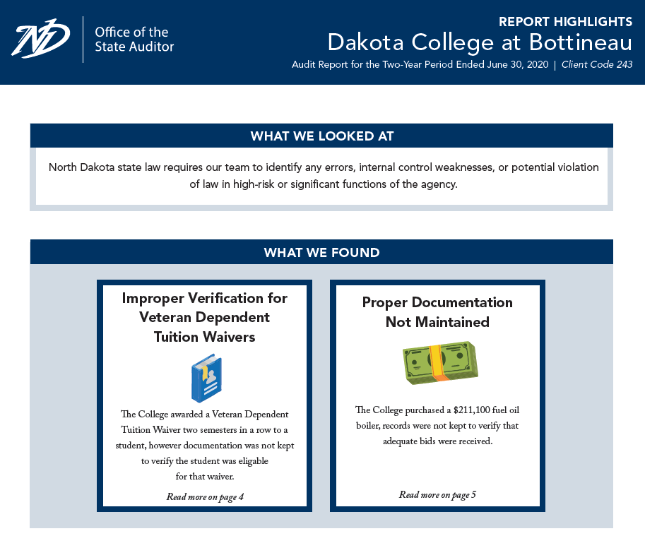 2020 Dakota College at Bottineau State Auditor's Office